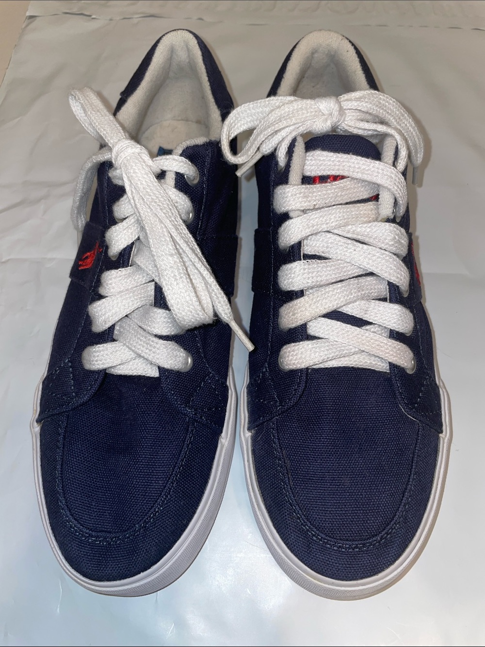 Polo by Ralph Lauren Navy Canvas Sneakers with White Laces lightly used Sz 8 1/2